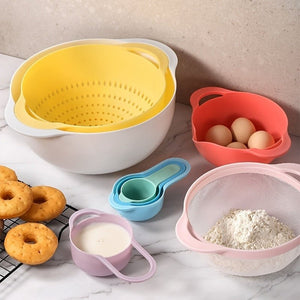 8pcs Mixing Bowl Set; Colorful Kitchen Strainer Basket; Colander Bowls; BPA Free; Plastic Nesting Bowls; Baking Tools - Montana Home & Kitchen Co.