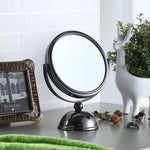 9" Black Round Metal Framed Makeup Shaving Tabletop Mirror - Montana Home & Kitchen Co.