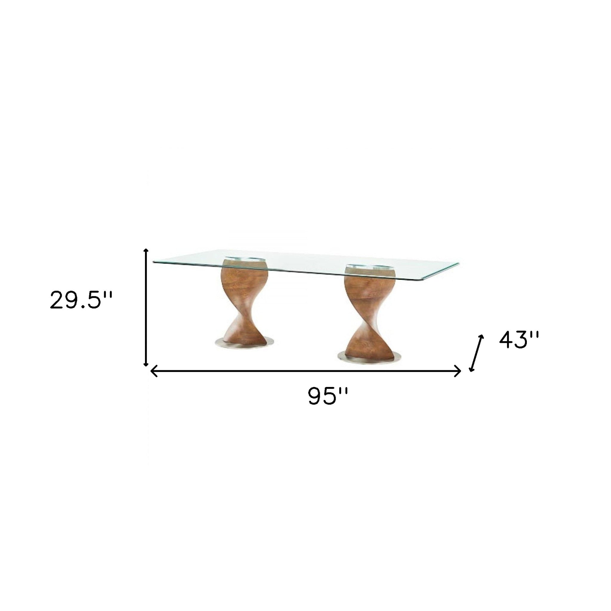 95" Clear And Brown Glass And Solid Wood Double Pedestal Base Dining Table - Montana Home & Kitchen Co.