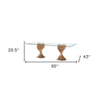 95" Clear And Brown Glass And Solid Wood Double Pedestal Base Dining Table - Montana Home & Kitchen Co.