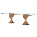 95" Clear And Brown Glass And Solid Wood Double Pedestal Base Dining Table - Montana Home & Kitchen Co.