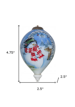 Adorable Snowman and Deer Hand Painted Mouth Blown Glass Ornament - Montana Home & Kitchen Co.