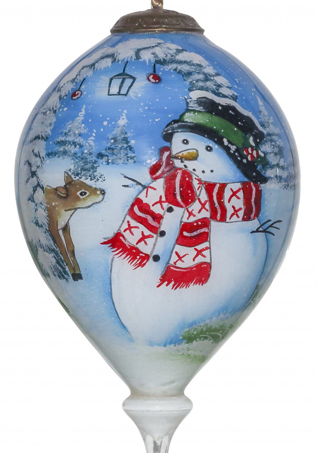 Adorable Snowman and Deer Hand Painted Mouth Blown Glass Ornament - Montana Home & Kitchen Co.