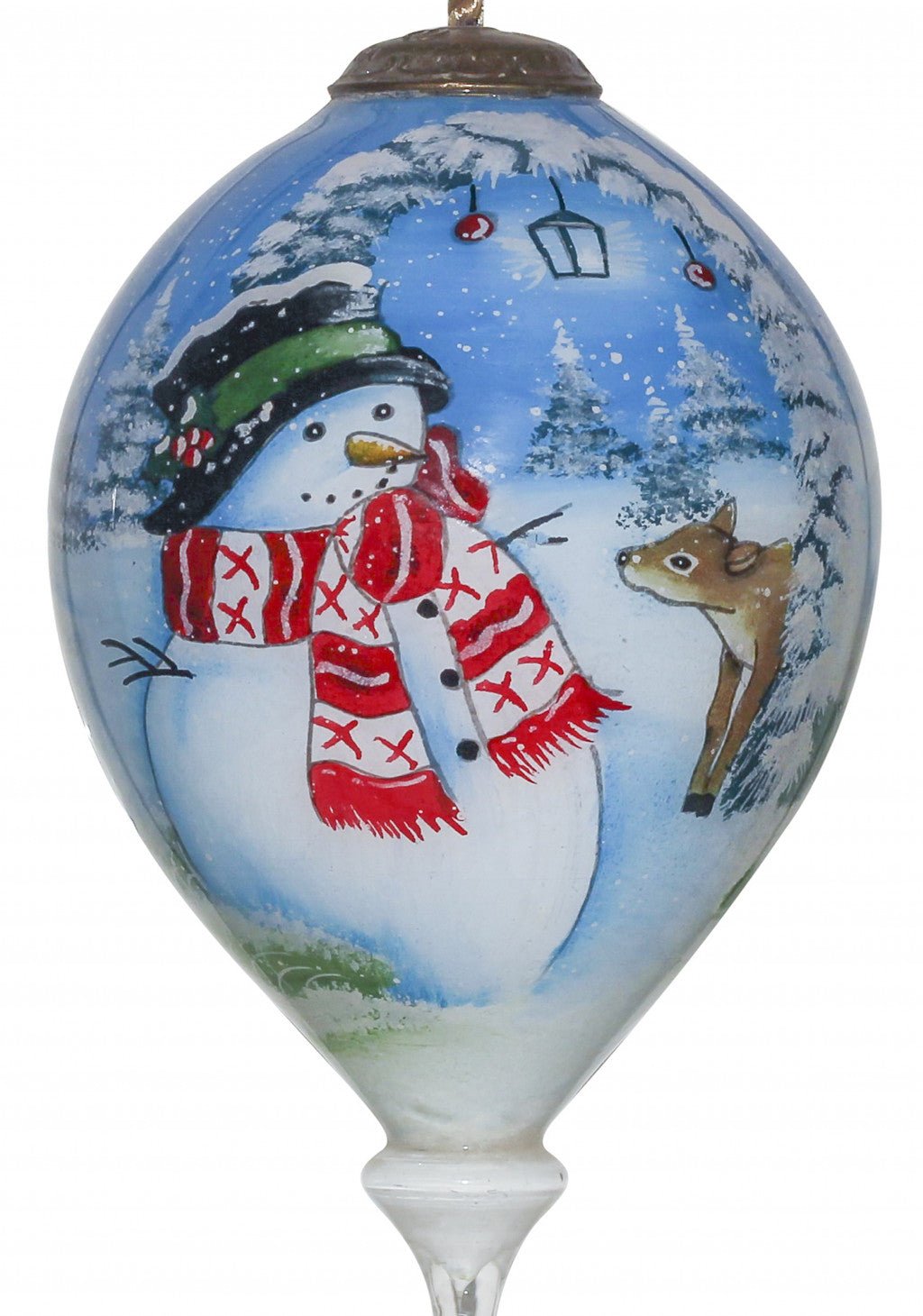 Adorable Snowman and Deer Hand Painted Mouth Blown Glass Ornament - Montana Home & Kitchen Co.