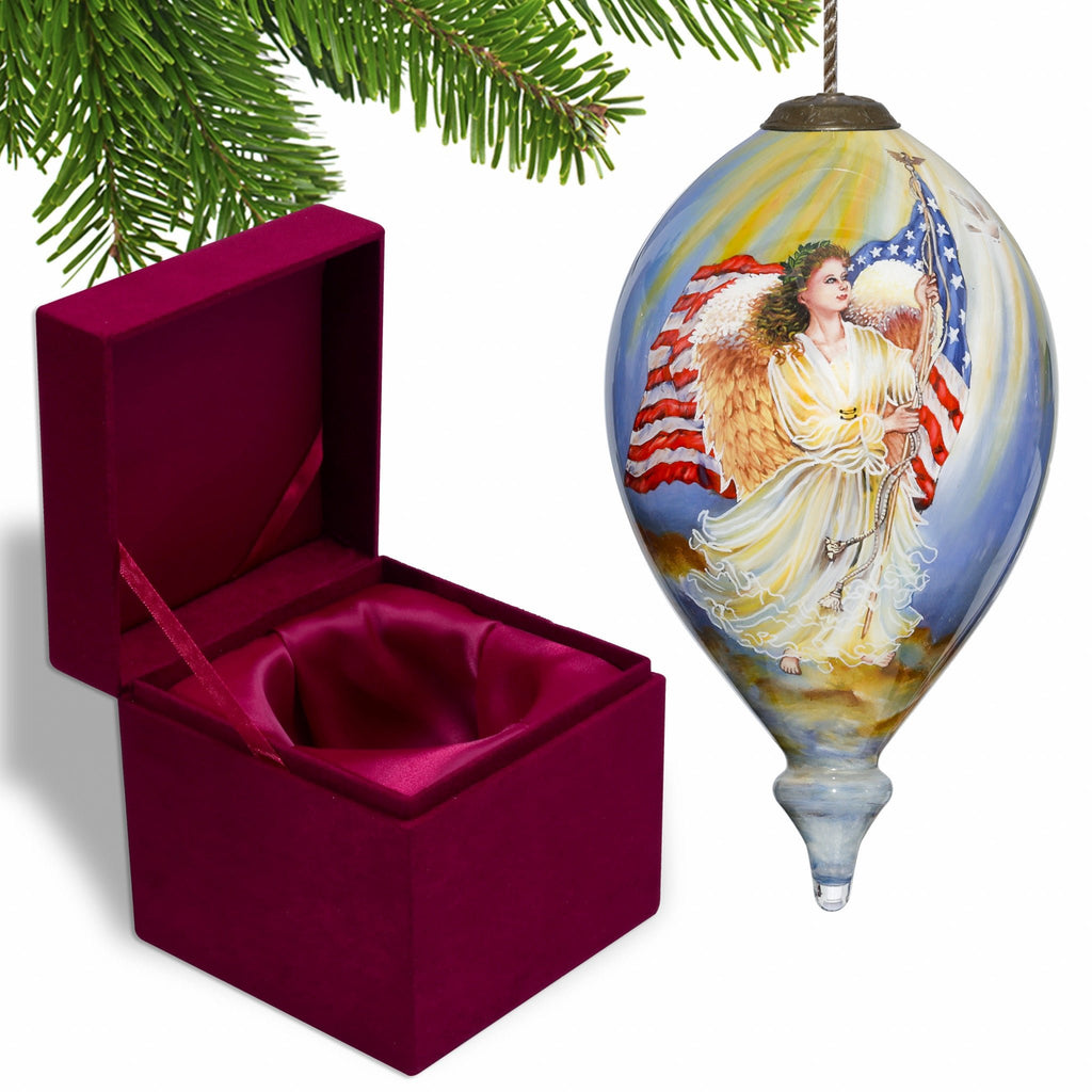 American Flag Angel Hand Painted Mouth Blown Glass Ornament - Montana Home & Kitchen Co.