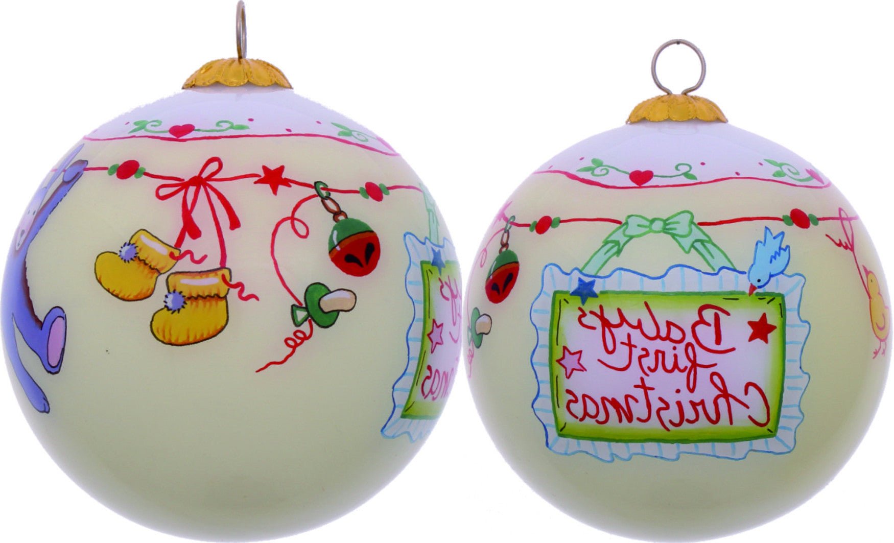 Baby's First Christmas with Motifs Hand Painted Mouth Blown Glass Ornament - Montana Home & Kitchen Co.