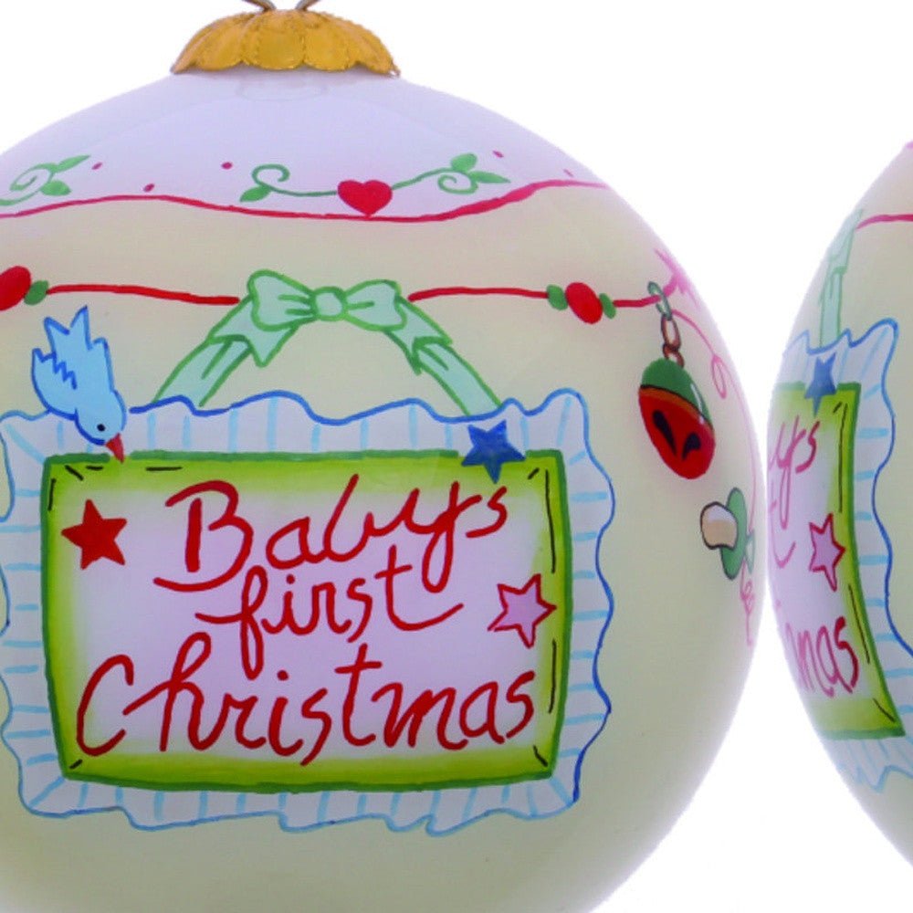 Baby's First Christmas with Motifs Hand Painted Mouth Blown Glass Ornament - Montana Home & Kitchen Co.