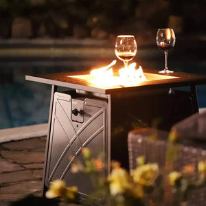 Bali Outdoors Gas FirePit Table, 28 inch 50,000 BTU Square Outdoor Propane Fire Pit Table with Lid and Blue Fire Glass - Montana Home & Kitchen Co.