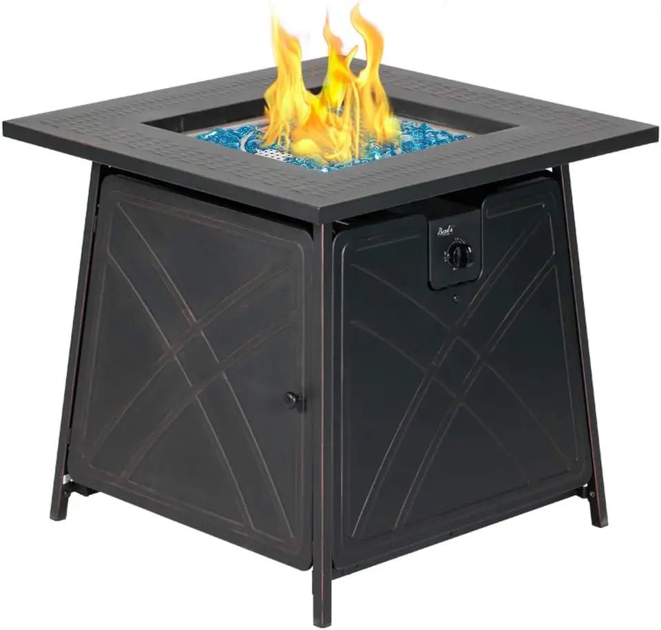 Bali Outdoors Gas FirePit Table, 28 inch 50,000 BTU Square Outdoor Propane Fire Pit Table with Lid and Blue Fire Glass - Montana Home & Kitchen Co.