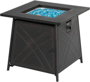 Bali Outdoors Gas FirePit Table, 28 inch 50,000 BTU Square Outdoor Propane Fire Pit Table with Lid and Blue Fire Glass - Montana Home & Kitchen Co.