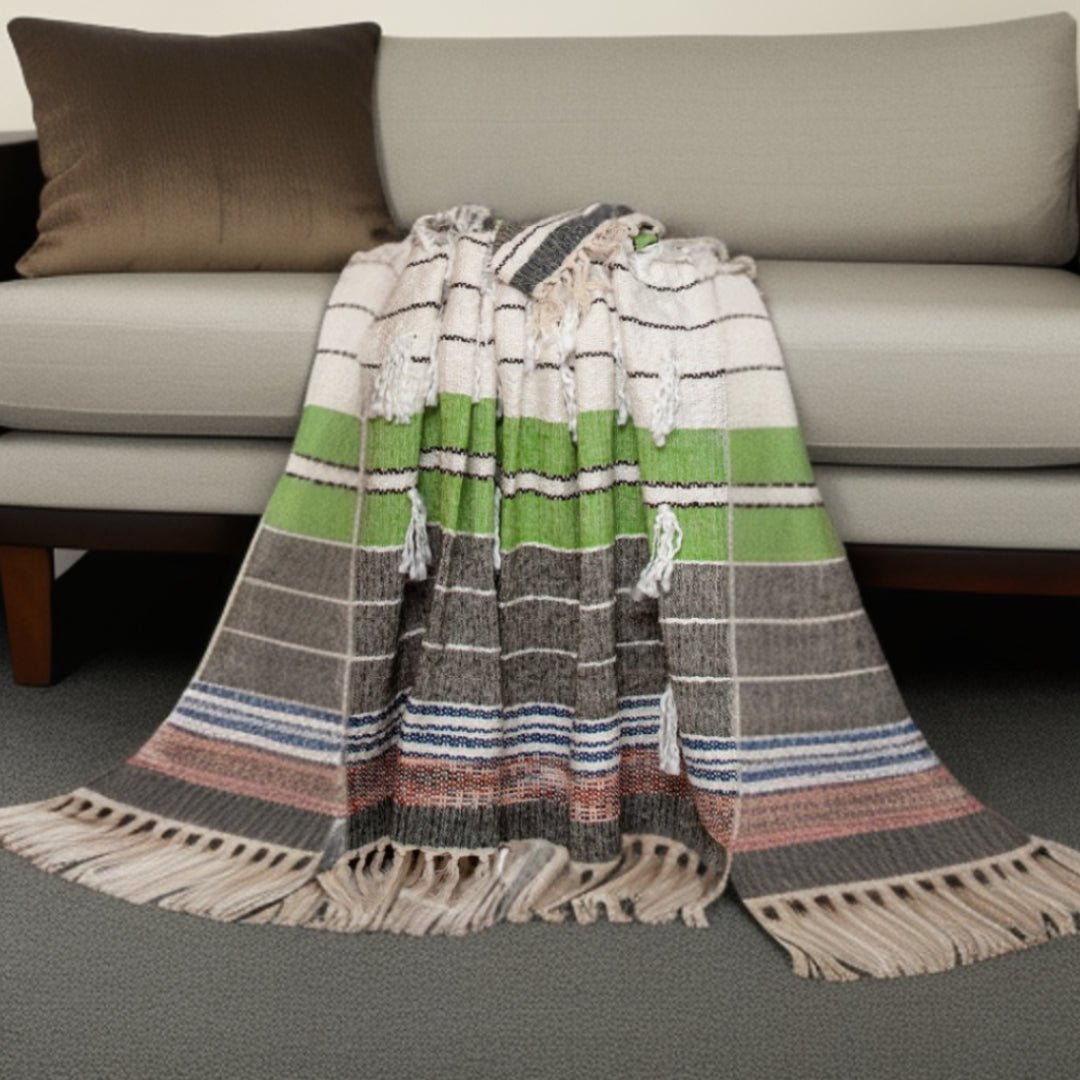 Beige And Black Woven Wool Solid Color Reversable Throw - Montana Home & Kitchen Co.