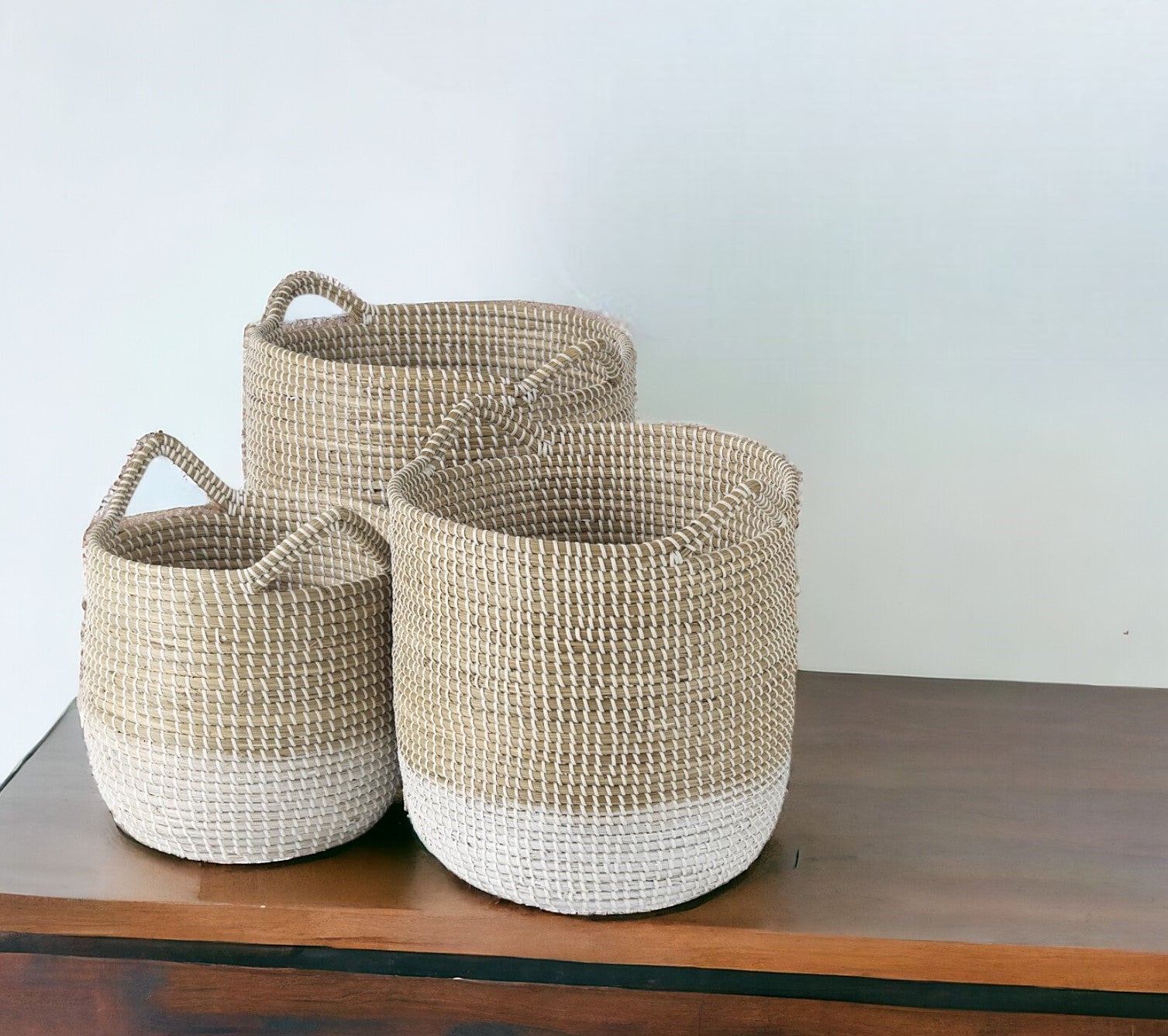 Beige And White Storage Baskets Set Of Three - Montana Home & Kitchen Co.