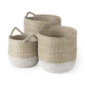 Beige And White Storage Baskets Set Of Three - Montana Home & Kitchen Co.