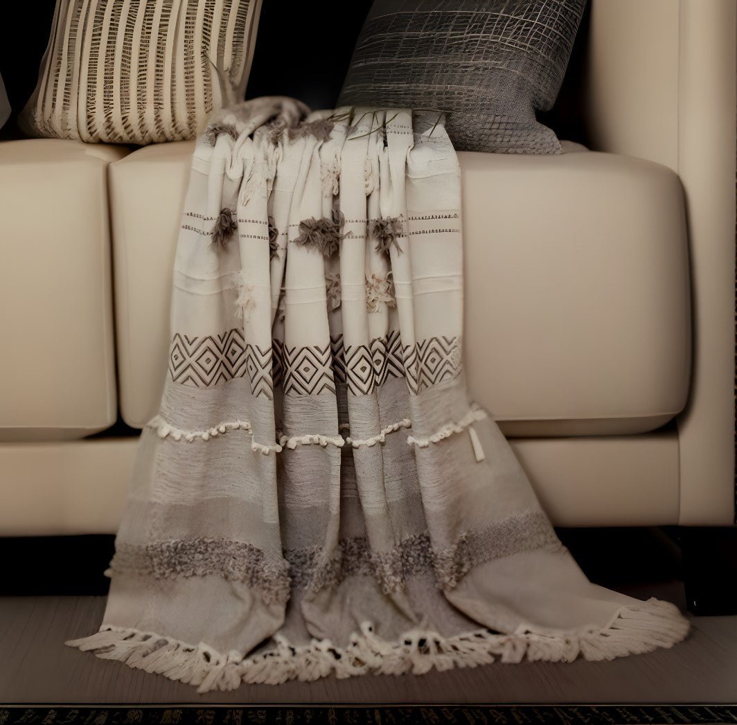 Beige Woven Wool Solid Color Reversable Throw - Montana Home & Kitchen Co.