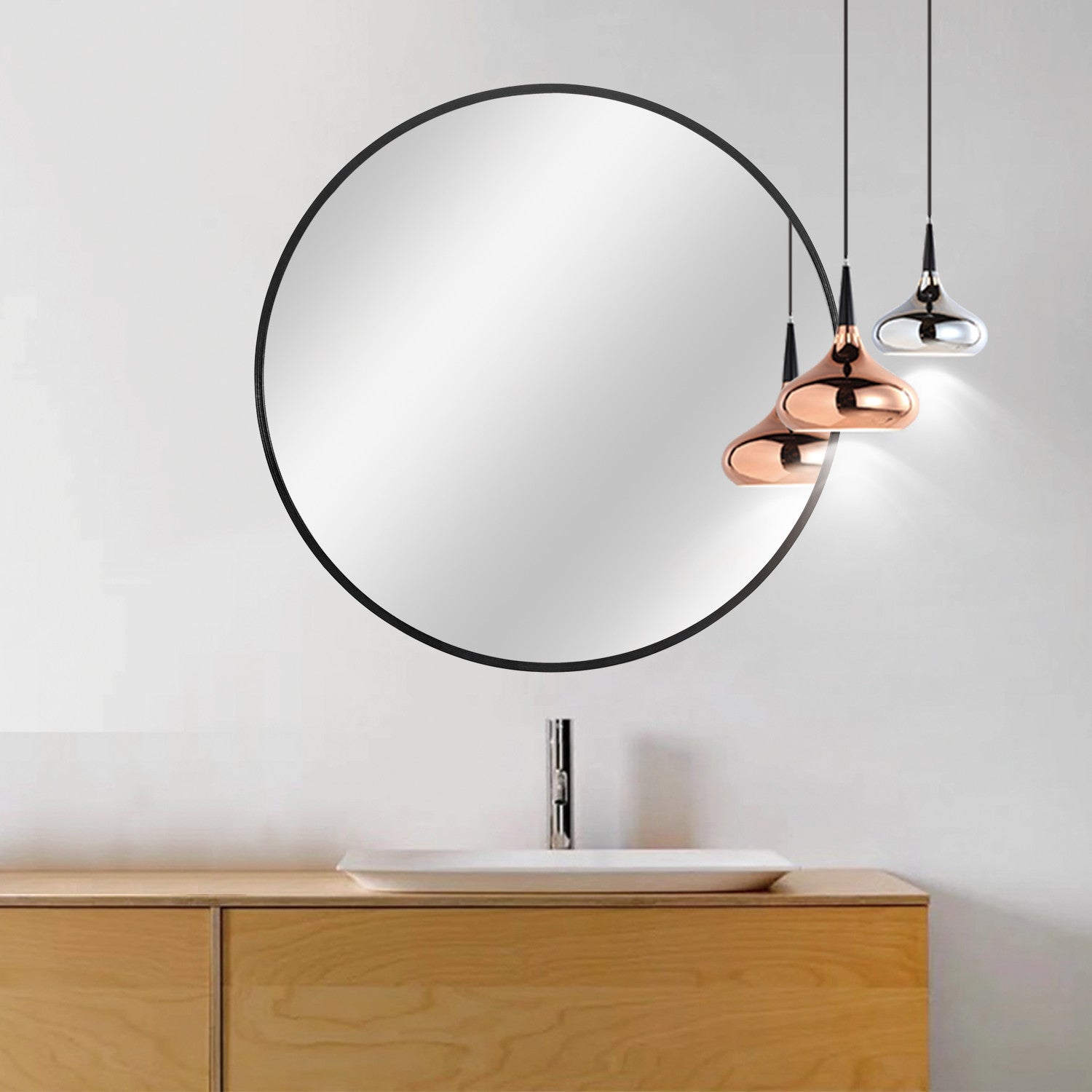 Black Aluminum Frame Round Mirror - Montana Home & Kitchen Co.