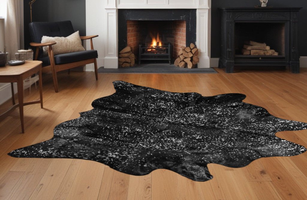 Black And Silver Cowhide Animal Print Area Rug - Montana Home & Kitchen Co.