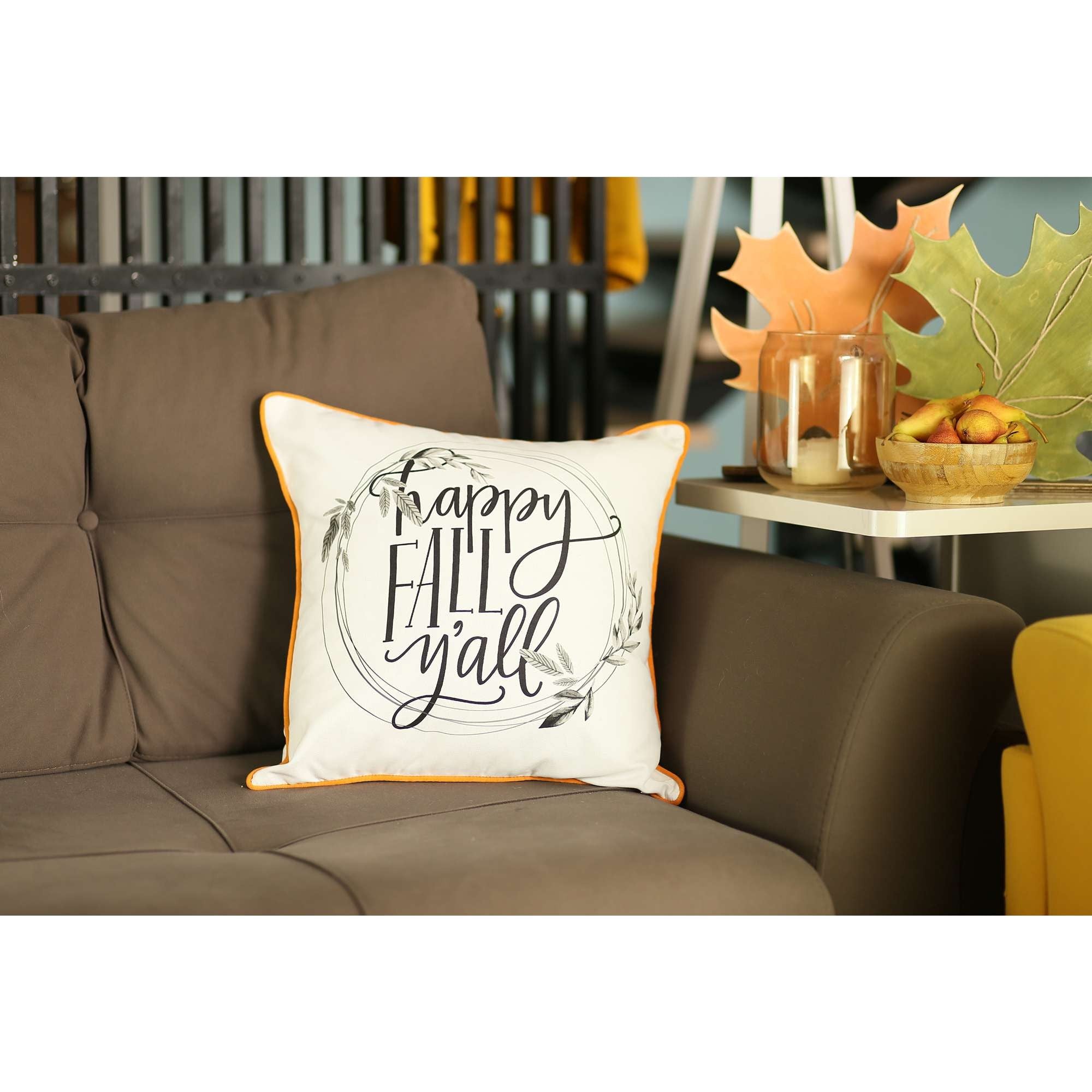 Black and White Happy Fall Throw Pillow - Montana Home & Kitchen Co.