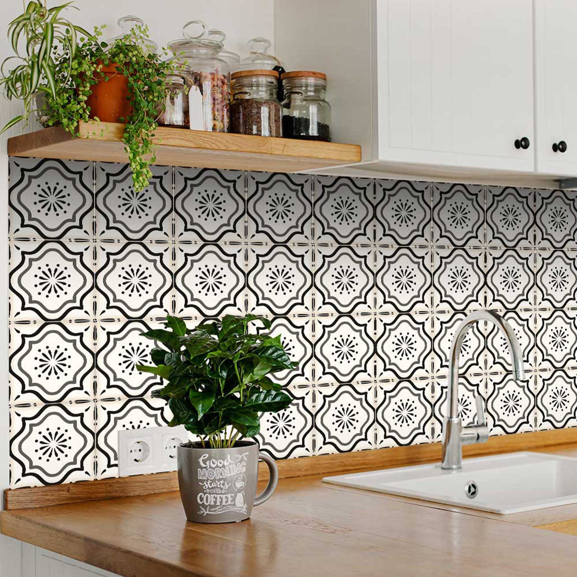 Black And White Mosaic Peel And Stick Removable Tiles 4" X 4" - Montana Home & Kitchen Co.