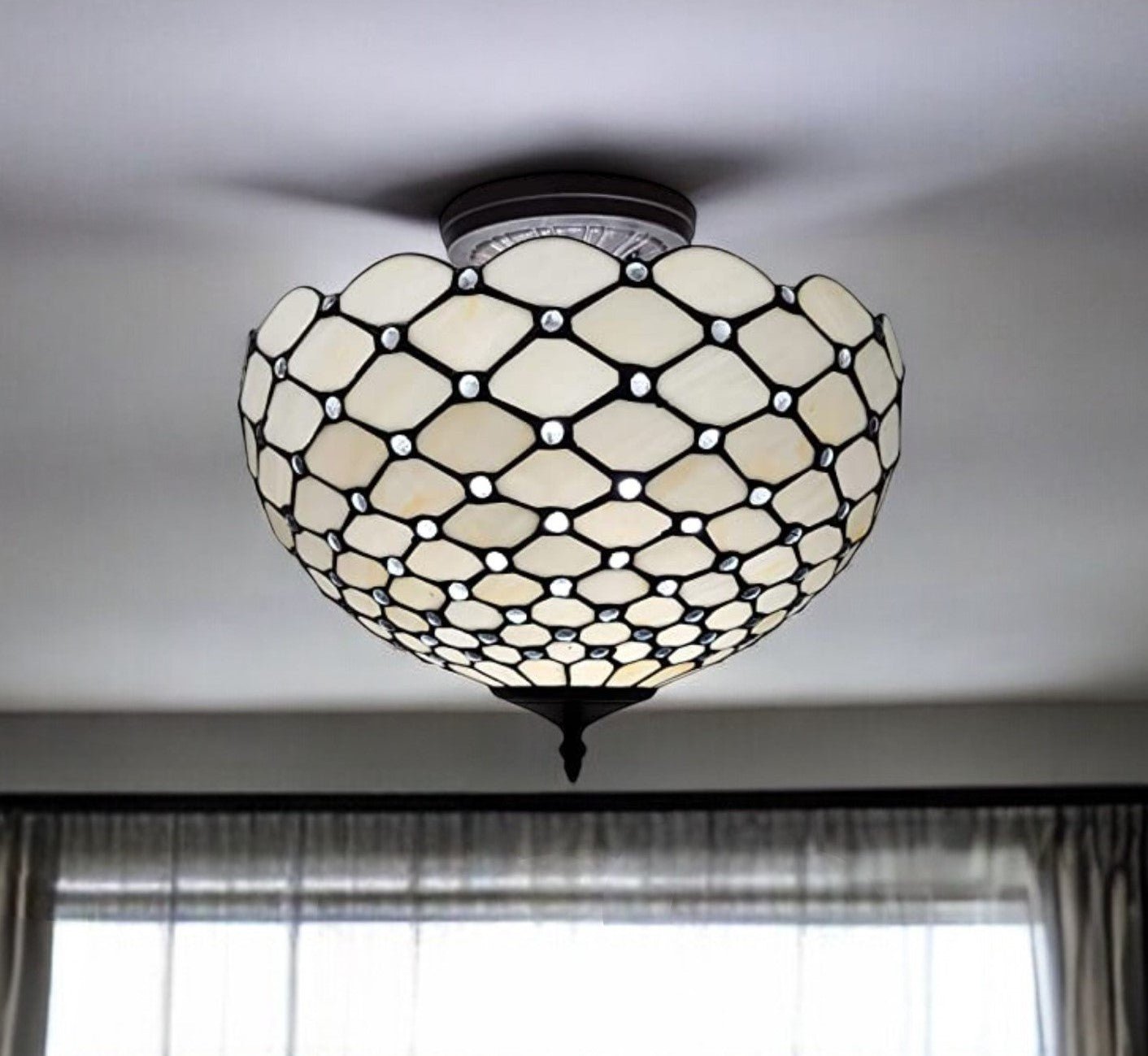 Black and White Tiffany Style Two Light Semi Flush Ceiling Lamp - Montana Home & Kitchen Co.