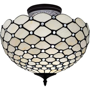 Black and White Tiffany Style Two Light Semi Flush Ceiling Lamp - Montana Home & Kitchen Co.