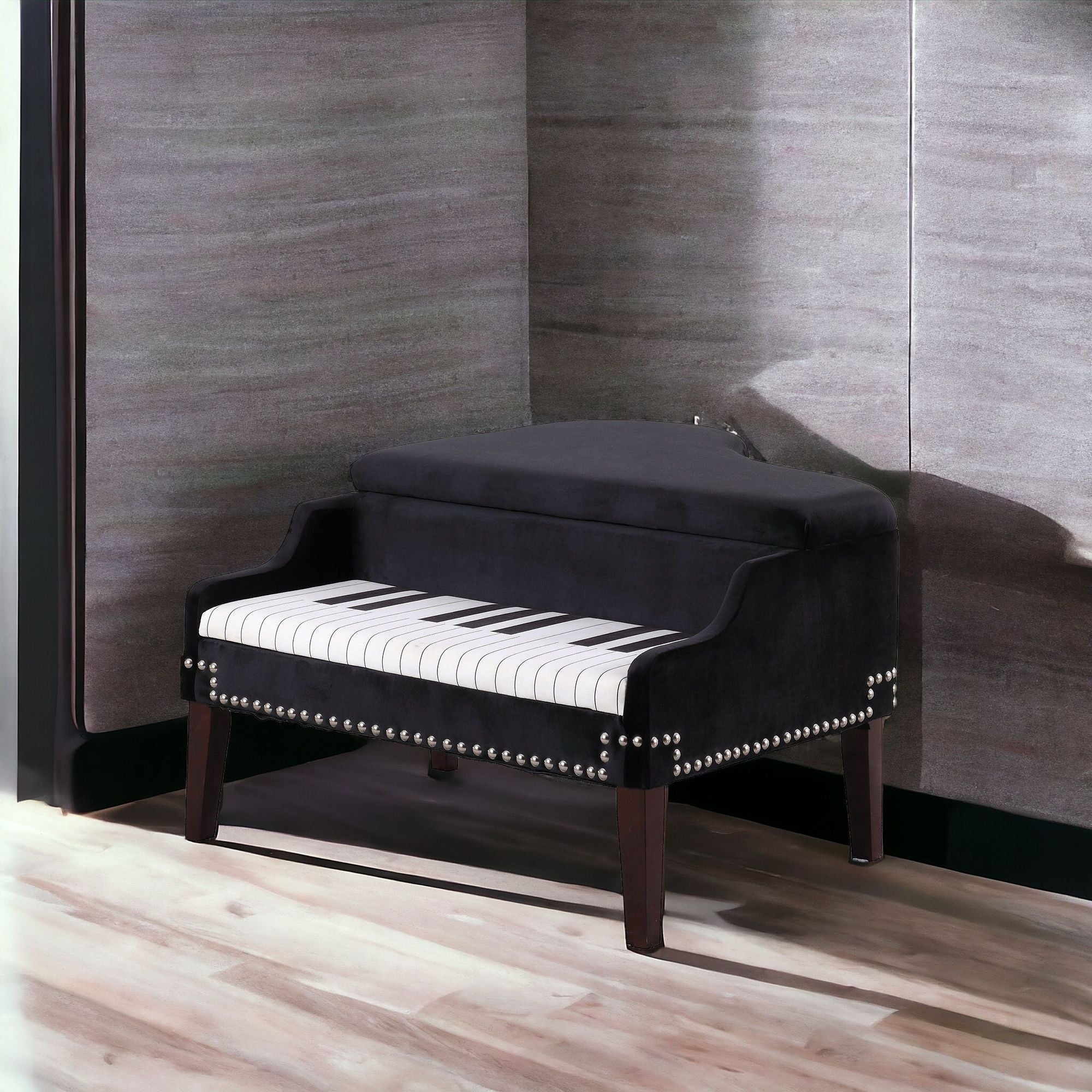 Black Velour Baby Grand Piano Storage Bench - Montana Home & Kitchen Co.