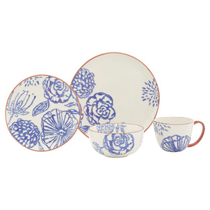 Blue & White Round Floral Dinnerware, 16 - Piece Set - Montana Home & Kitchen Co.