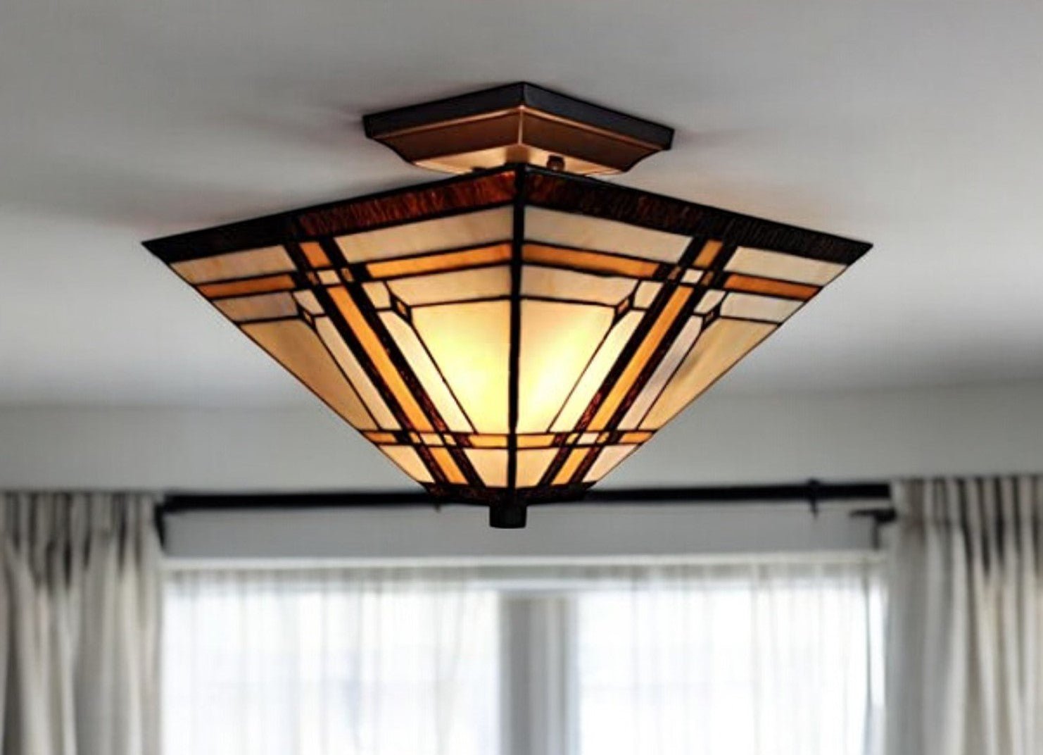 Brown and Amber Tiffany Style Mission Semi Flush Dimmable Ceiling Light - Montana Home & Kitchen Co.