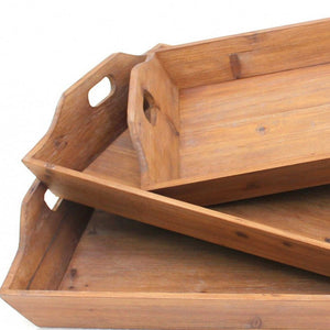 Brown Country Cottage Wooden - Serving Tray 3Pcs 16.5 X 24.25 X 3.75 - Montana Home & Kitchen Co.