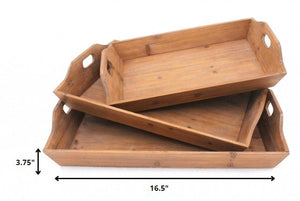 Brown Country Cottage Wooden - Serving Tray 3Pcs 16.5 X 24.25 X 3.75 - Montana Home & Kitchen Co.