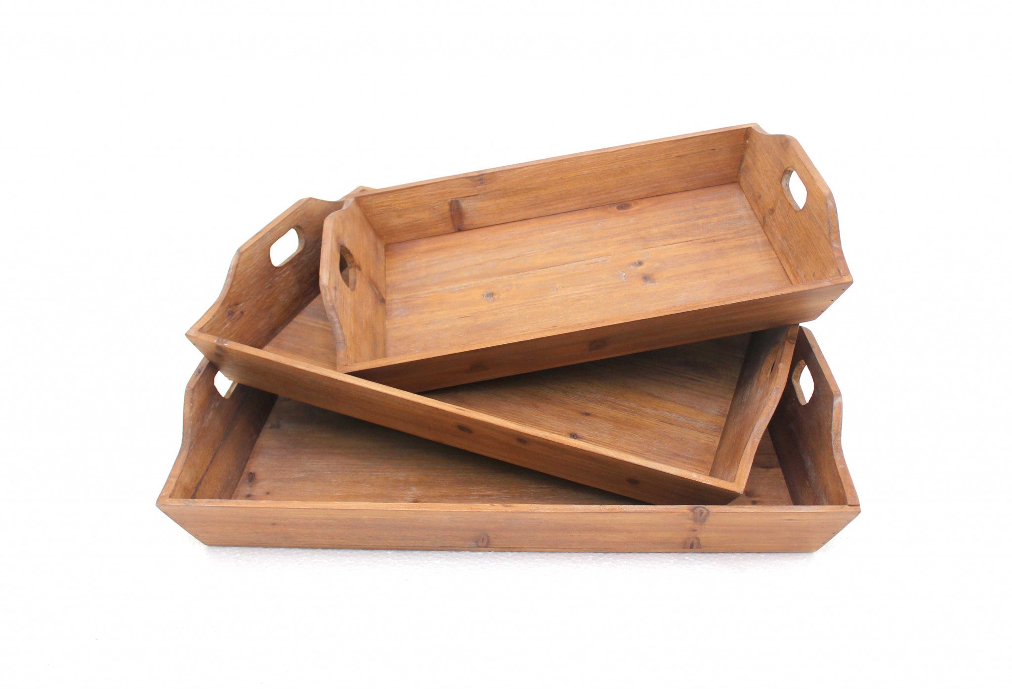 Brown Country Cottage Wooden - Serving Tray 3Pcs 16.5 X 24.25 X 3.75 - Montana Home & Kitchen Co.