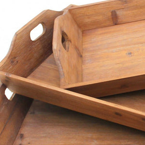 Brown Country Cottage Wooden - Serving Tray 3Pcs 16.5 X 24.25 X 3.75 - Montana Home & Kitchen Co.