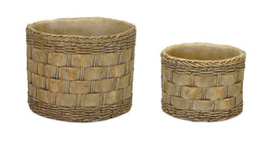 Brown Set of Two Cement 7.20346 ounce Round Pot Planter - Montana Home & Kitchen Co.