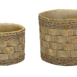 Brown Set of Two Cement 7.20346 ounce Round Pot Planter - Montana Home & Kitchen Co.