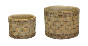 Brown Set of Two Cement 7.20346 ounce Round Pot Planter - Montana Home & Kitchen Co.