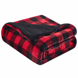 Buffalo Red Black Reversible Velvet and Sherpa Throw Blanket - Montana Home & Kitchen Co.