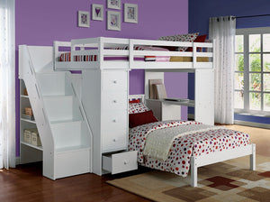 Bunk Bed 66" White Five Tier Standard Bookcase With Five Drawers - Montana Home & Kitchen Co.