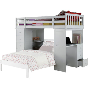 Bunk Bed 66" White Five Tier Standard Bookcase With Five Drawers - Montana Home & Kitchen Co.