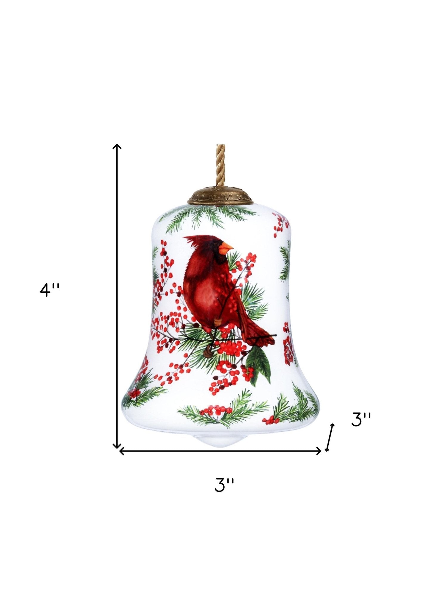 Cardinal Perched on Winter Berries Hand Painted Mouth Blown Glass Ornament - Montana Home & Kitchen Co.