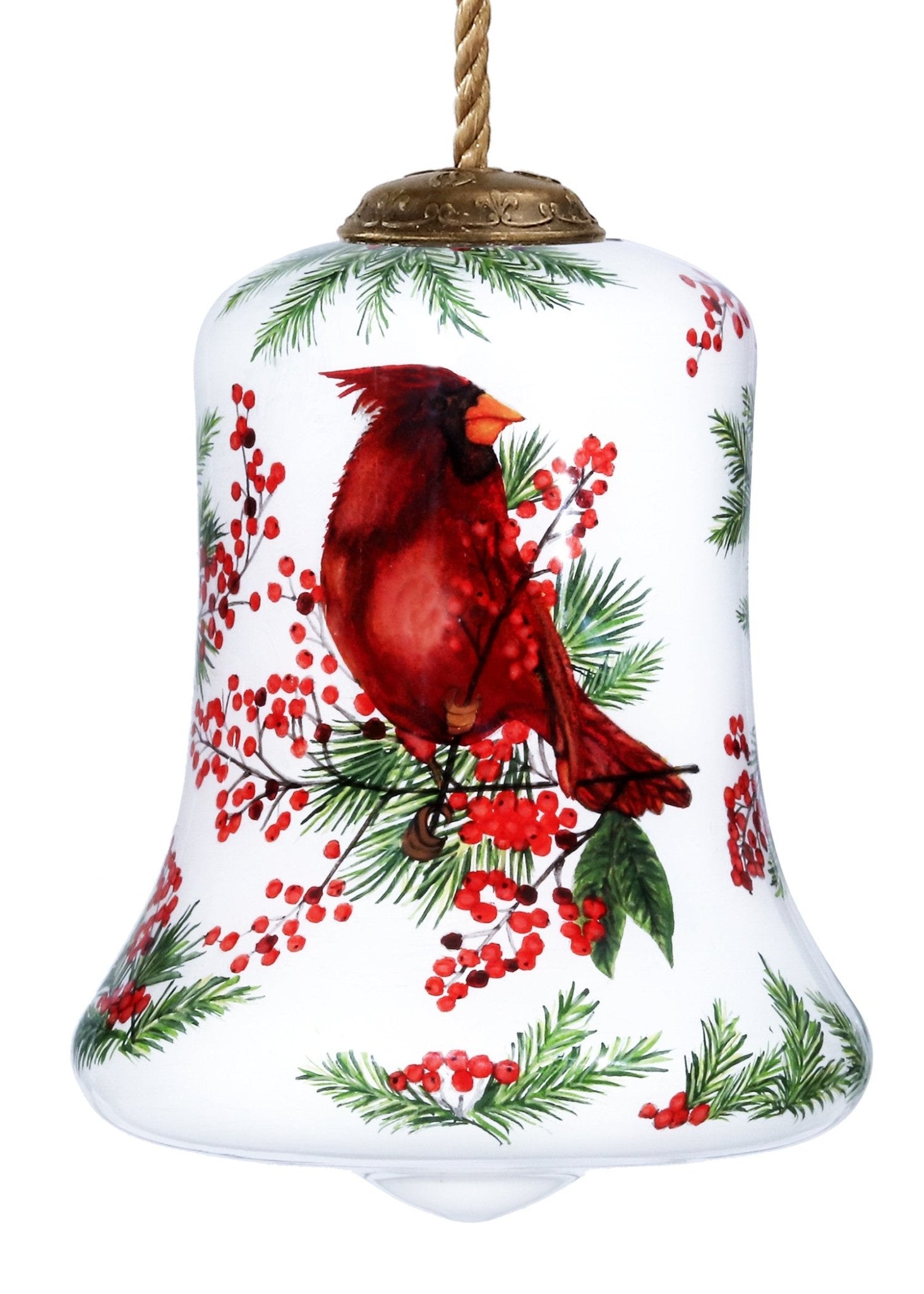 Cardinal Perched on Winter Berries Hand Painted Mouth Blown Glass Ornament - Montana Home & Kitchen Co.