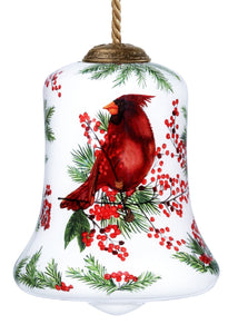 Cardinal Perched on Winter Berries Hand Painted Mouth Blown Glass Ornament - Montana Home & Kitchen Co.