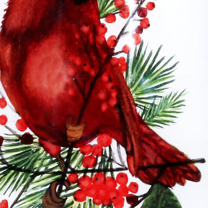 Cardinal Perched on Winter Berries Hand Painted Mouth Blown Glass Ornament - Montana Home & Kitchen Co.