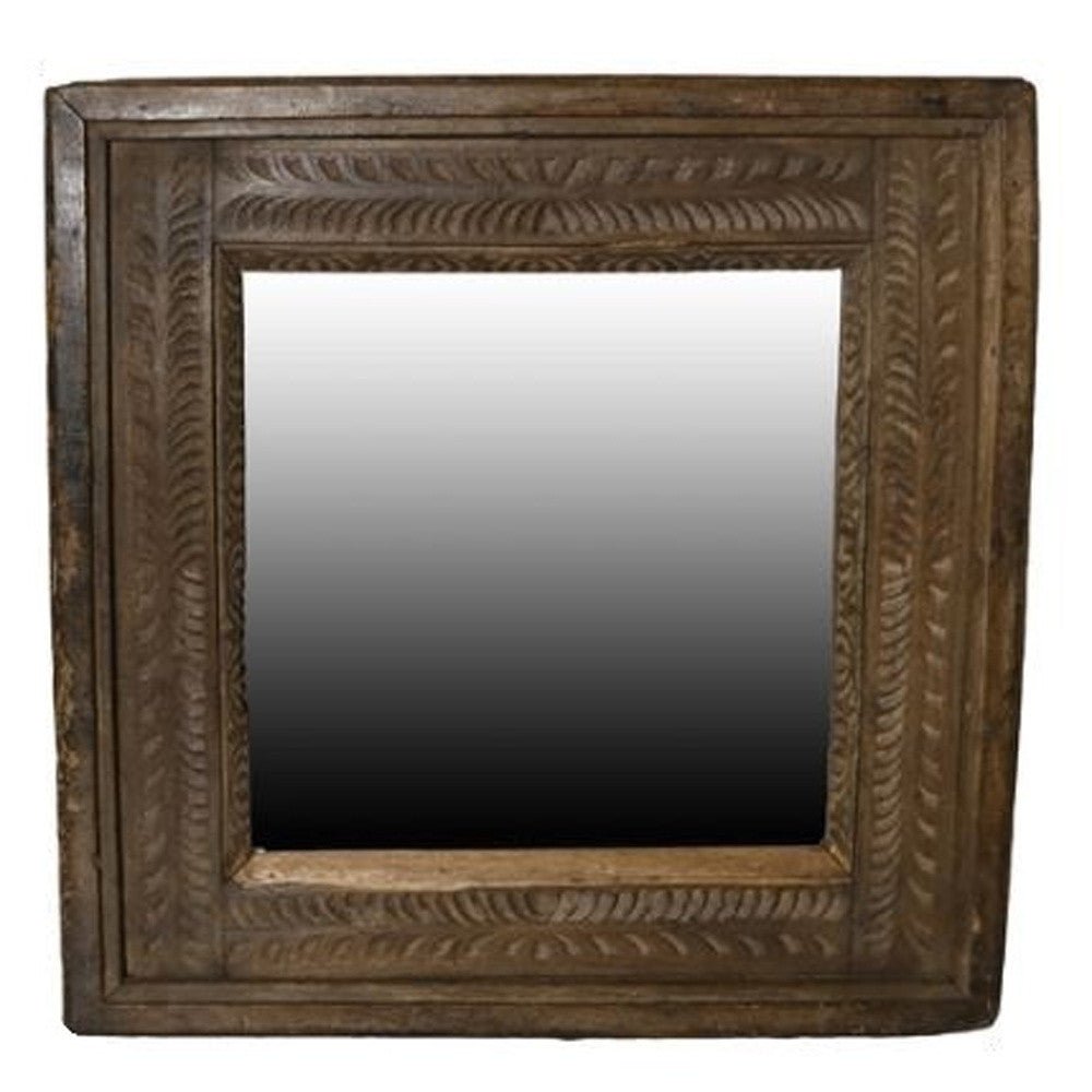 Carved Reclaimed Wood Square Mirror - Montana Home & Kitchen Co.