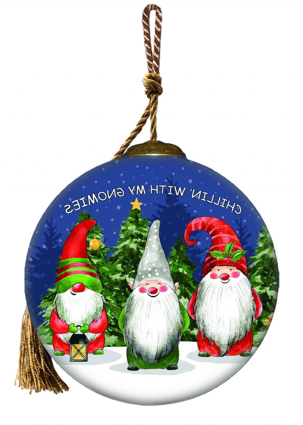 Casual Gnomes in Christmas Mode Hand Painted Mouth Blown Glass Ornament - Montana Home & Kitchen Co.