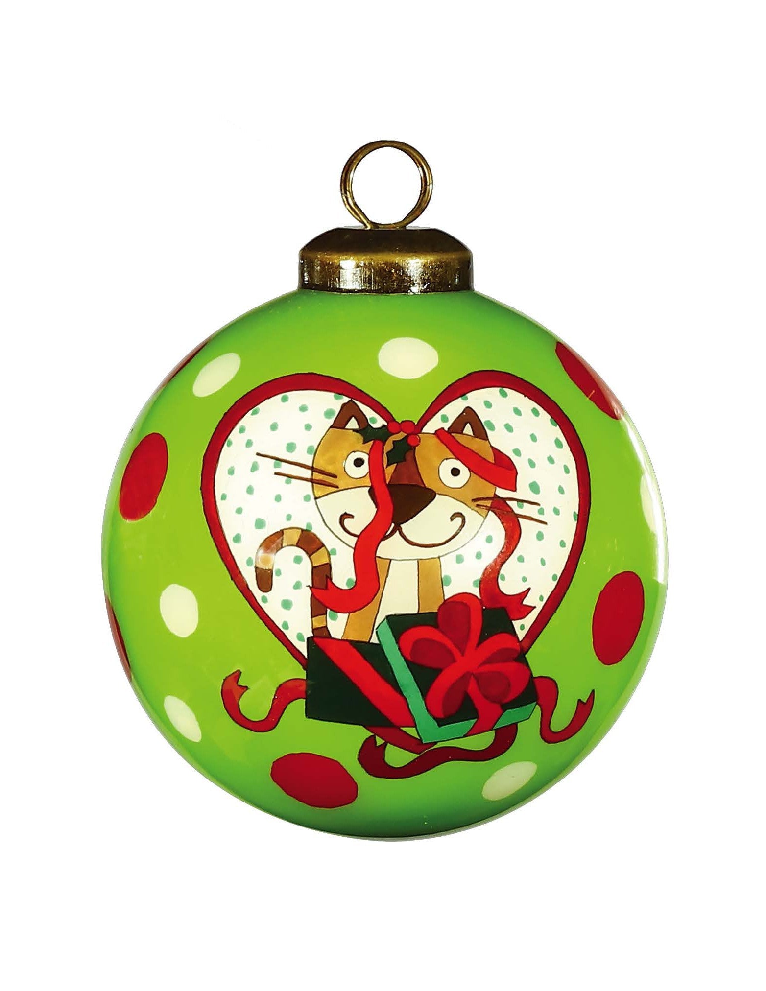 Charming Cat in a Heart Hand Painted Mouth Blown Glass Ornament - Montana Home & Kitchen Co.