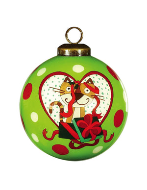 Charming Cat in a Heart Hand Painted Mouth Blown Glass Ornament - Montana Home & Kitchen Co.