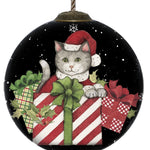 Christmas Cat with Presents Hand Painted Mouth Blown Glass Ornament - Montana Home & Kitchen Co.