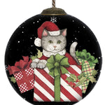 Christmas Cat with Presents Hand Painted Mouth Blown Glass Ornament - Montana Home & Kitchen Co.