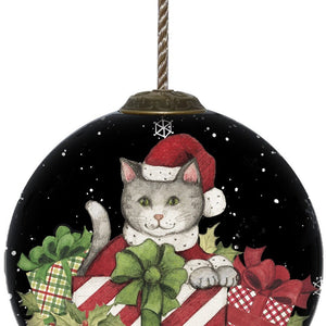 Christmas Cat with Presents Hand Painted Mouth Blown Glass Ornament - Montana Home & Kitchen Co.