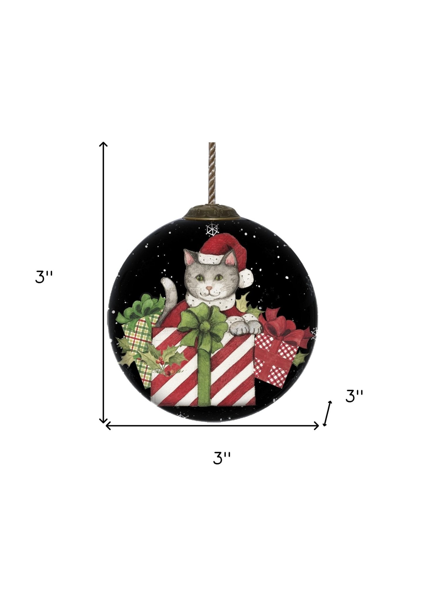 Christmas Cat with Presents Hand Painted Mouth Blown Glass Ornament - Montana Home & Kitchen Co.