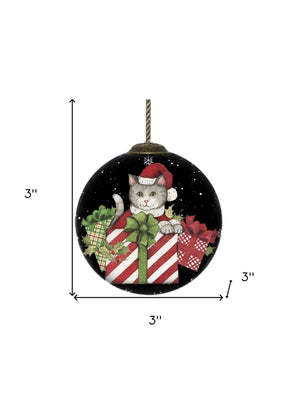 Christmas Cat with Presents Hand Painted Mouth Blown Glass Ornament - Montana Home & Kitchen Co.